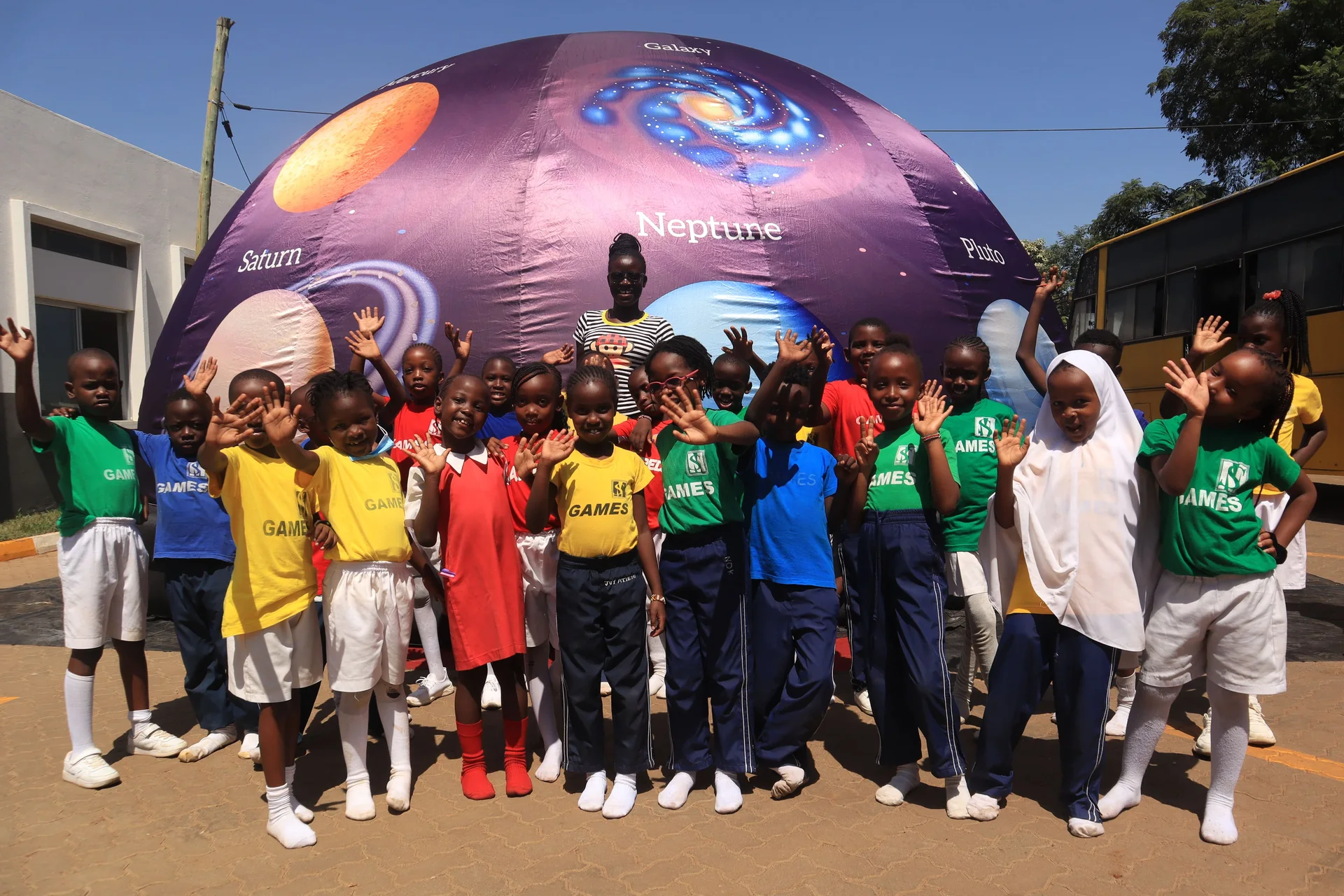Students inside the mobile planetarium experience